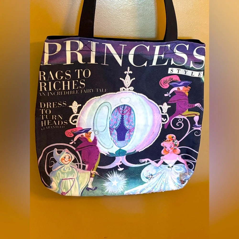 Disney Store Princess Cinderella embellished/jeweled large tote bag pock…